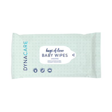 1327 Dynarex® DynaCare Hugs of Love Alcohol-Free Unscented Baby Wipes w/ Aloe & Lanolin in Soft Packs- Peel Top